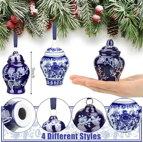 Peryiter 12 Pieces Christmas Chinoiserie Ornaments Mini Ginger Jar Porcelain Blue and White Ornaments Christmas Chinoiserie for Xmas Tree Decoration(Blue White,Vintage) in Saudi Arabia