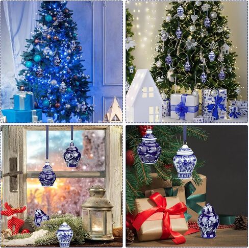 Peryiter 12 Pieces Christmas Chinoiserie Ornaments Mini Ginger Jar Porcelain Blue and White Ornaments Christmas Chinoiserie for Xmas Tree Decoration(Blue White,Vintage) in Saudi Arabia