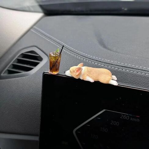 Cute Car Dashboard Accessories - Funny Corgi and Lemon Tea Decor Car Rear View Mirror Accessories for Women Girls Dashboard Home Garden Decorations in Kuwait