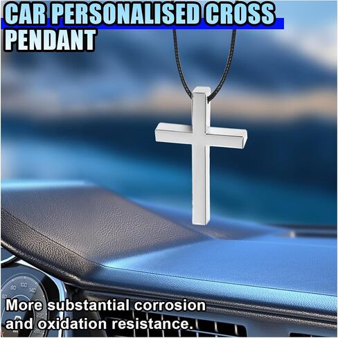 Cross Pendant Rear View Mirror Accessories, Metal Car Hanging Ornament, Cute Rear View Mirror Charm, Cross Car Hanging Accessories for Cars, Trucks, Home Decoration (Black) in Saudi Arabia