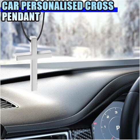 Cross Pendant Rear View Mirror Accessories, Metal Car Hanging Ornament, Cute Rear View Mirror Charm, Cross Car Hanging Accessories for Cars, Trucks, Home Decoration (Black) in Saudi Arabia