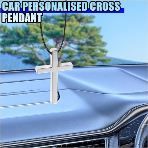 Cross Pendant Rear View Mirror Accessories, Metal Car Hanging Ornament, Cute Rear View Mirror Charm, Cross Car Hanging Accessories for Cars, Trucks, Home Decoration (Black) in Saudi Arabia