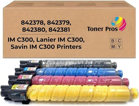 Pros Toner Pros (TM متوافق [عائد] خرطوشة الحبر (842378 ، 842379 ، 842380 ، 842381) لريكوه IM C300 ، Lanier IM C300 ، Savin IM C300 Printers (4 Color Pack) - Black 17،000 Page 6،000 Page in Kuwait