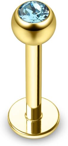 Crystal Stone Gold Anodized 316L Surgical Steel Ball Top with 16 Gauge Lip Labret - Tragus Bar Piercing - Labret Stud Helix - Tragus Piercing Jewelry in Saudi Arabia