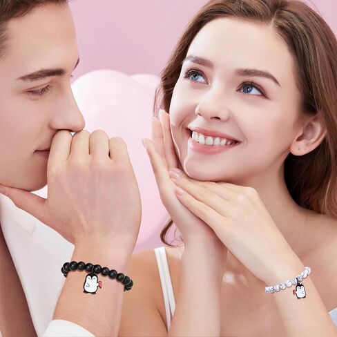 JoycuFF الأزواج أساور هدايا له صديقها صديقة الزوج أساور مطابقة للأزواج هدايا عيد ميلاد للنساء الرجال البطريق هدية عيد الحب ملصقات in Saudi Arabia