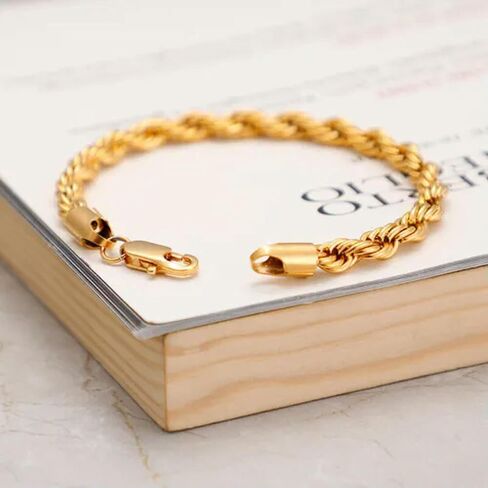 Gold Stainless Steel Rope Chain Bracelet Women Mens Twist Chain 18K Gold Plated in Saudi Arabia