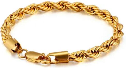 Gold Stainless Steel Rope Chain Bracelet Women Mens Twist Chain 18K Gold Plated in Saudi Arabia