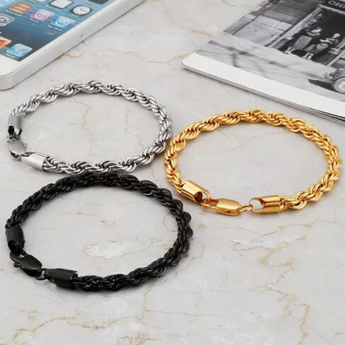 Gold Stainless Steel Rope Chain Bracelet Women Mens Twist Chain 18K Gold Plated in Saudi Arabia