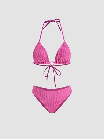 CIDER X Polly Pocket - Womens Pink Triangle Bikini Set Heart Detail Swimsuit Bathing Suit in Saudi Arabia
