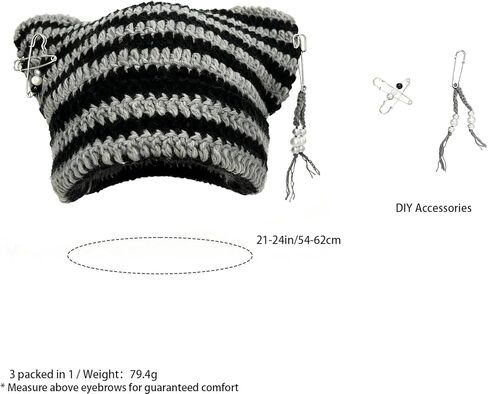 قبعة صغيرة على شكل أذن قطة من الكروشيه طراز Y2K مع إكسسوارات ذاتية الصنع قبعة منسوجة على شكل قوطي للنساء والفتيات in Kuwait