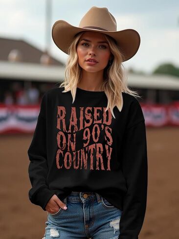 Qlipin رفعت في تسعينيات من القرن الماضي قميص من النوع الثقيل: TOPS Country Concert Tops 90s Music Shirt Vintage Graphic Long Sleeve Pullover in Saudi Arabia