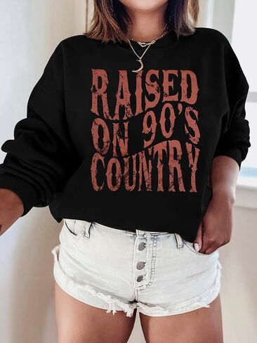 Qlipin رفعت في تسعينيات من القرن الماضي قميص من النوع الثقيل: TOPS Country Concert Tops 90s Music Shirt Vintage Graphic Long Sleeve Pullover in Saudi Arabia