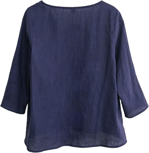 Amazhiyu Women's Linen 3/4 Sleeve Blouse Crew Neck Summer Casual Tops Loose Fit in Saudi Arabia