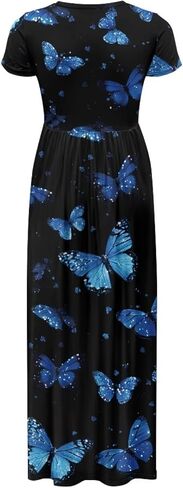 فستان قميص صيفي للنساء 2025 فساتين ماكسي بفتحة رقبة مستديرة مع جيوب وأكمام قصيرة فساتين صيفية للشاطئ in Kuwait