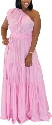 Women's 2025 Linen One Shoulder Dresses Summer Casual Sleeveless Flowy Ruffle Beach Vacation Maxi Dress in Saudi Arabia