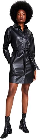 And Now This Women's Belted Faux Leather Shirtdress Black Size Small in Saudi Arabia