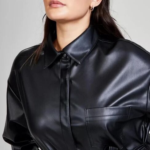 And Now This Women's Belted Faux Leather Shirtdress Black Size Small in Saudi Arabia