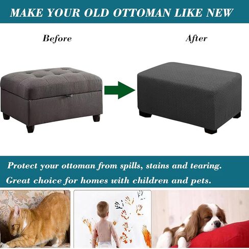 HFCNMY Ottoman Cover Rectangle,Stretch Knitted Jacquard Rectangle Ottoman Cover Thick Slipcover for Ottomans Soft Foot Stool Cover with Elastic Bottom Beige Medium in Kuwait