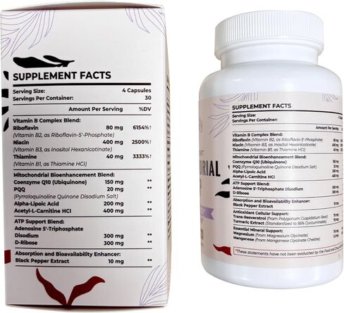 2326 مجم من مكملات الميتوكوندريا مع ATP، والفيتامينات، وCoQ10 وPQQ، أكثر فعالية من الكرياتين HMB وأكسيد النيتريك، والطاقة، والقدرة على التحمل، والقوة، والتعافي والعضلات، عضوي، 120 كبسولة in Kuwait