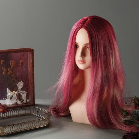 Fish Wigs Halloween Fish Costume Anime Funny Character Cosplay 26 Inches Rose Red and White Gradient Long Wigs Heat Resistant for Halloween Dress up Party Accessories in Saudi Arabia