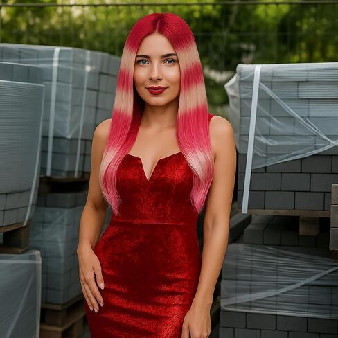 Fish Wigs Halloween Fish Costume Anime Funny Character Cosplay 26 Inches Rose Red and White Gradient Long Wigs Heat Resistant for Halloween Dress up Party Accessories in Saudi Arabia