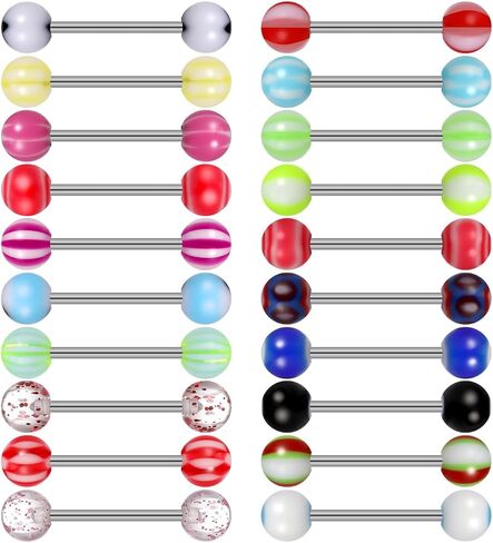 Healifty 20pcs Colorful Ball Tongue Rings Stainless Steel Barbell Tongue Straight Ring Retainer(mixed Color) in Saudi Arabia
