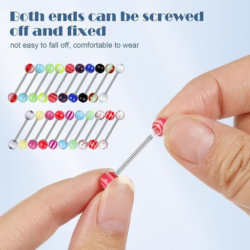 Healifty 20pcs Colorful Ball Tongue Rings Stainless Steel Barbell Tongue Straight Ring Retainer(mixed Color) in Saudi Arabia