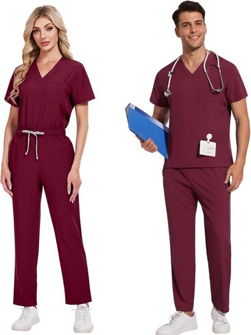 Scrubs for Women and Men Unisex set Classic fit Top & Slim Jogging Pants Soft Fabric Nursing Homes(Top+Jogger Pants) in Saudi Arabia