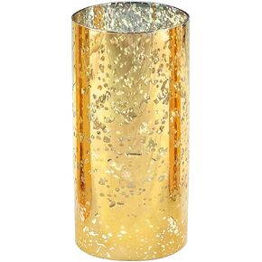 CYS EXCEL (H:9.6" D:3") Mercury Gold Glass Hurricane Candleholder Open Ended Tube Shade | Multiple Size Choices Open Flame Candle Chimney Tube Cover | Bottomless Cylinder