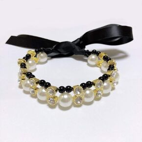 Dog Cat Pearls Necklace Collar - Luxury 2 Row Diamond Pet Costume Jewelry for Small Dogs Girl Puppy - Bling Female Yorkie Chihuahua Clothes Accessories (Black and White, 12-Inch)