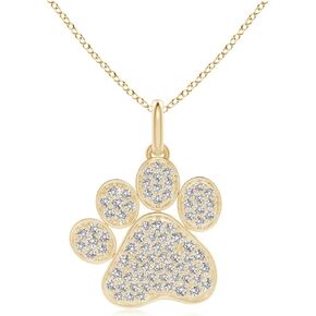 Silver Smile 14K Yellow Gold Diamond Dog Necklace – 1/7 Ct Diamond Paw Print Pendant, Charm Necklaces for Pet Dog Lover, Unique Eye Catching Chain Pendant