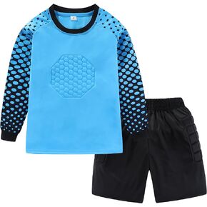 Big Boys Soccer Goalie Jersey Padded Goalkeeper Shirt and Shorts Uniform Kit