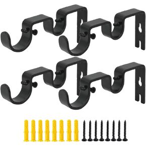 OVOV Double Curtain Rod Brackets for Curtain Rod Heavy Duty Curtain Rod Holders (Black) for 1"&5/8" 3 Pack