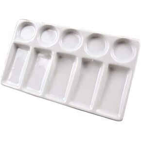 Watercolor Palette Tray 10 Wells White Rectangle Ceramic Artist Paint Palette Porcelain Watercolor Painting Palette for Watercolor Gouache Acrylic Oil Painting