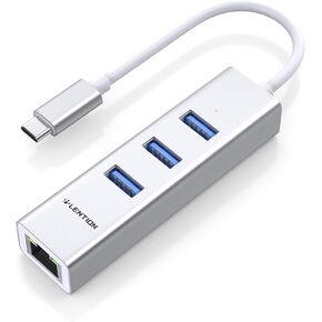 LENTION USB C Hub Ethernet Adapter, 3 USB 3.0 Ports, RJ45 Network Connector for 2023-2016 MacBook Pro, New Mac Air/iPad Pro, Chromebook, More, Stable Driver Certified (CB-C23s, Silver)