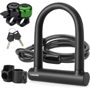 Oversized Bike U Lock Set Heavy Duty Anti Theft Bike Locks with Steel Cable Bicycle U Lock with Keys Bike Bells and Sturdy Mounting Bracket for E-Bike Mountain Bike Road Bike City Bike