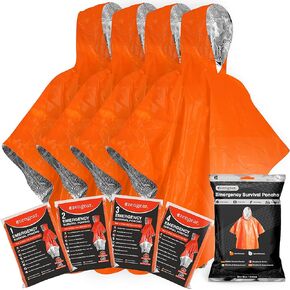 aZengear Emergency Survival Poncho (4pc) Thermal Mylar Foil Coating Blanket for Heat Retention and Rain | Reversible with Hood | Waterproof, Windproof, Portable, Hands-Free, Outdoor Kit