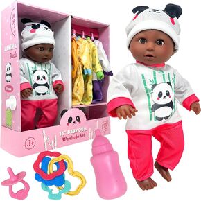 Soft Body Baby Doll with Accessories & 4 Sets of Animal Outfits, Realistic Baby Doll with Clothes & Toys, 14 Inch Baby Doll Play Set Wardrobe Closet, Baby Dolls for Girls, Gift for 3 4 5 Year Old