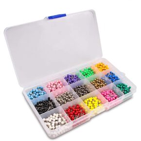Yalis Push Pins Marking Map Tacks 1/8-Inch Plastic Beads Head, 15 Assorted Colors, 1500-count