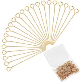 UNICRAFTALE 500pcs Open Eye Pins Stainless Steel Head Pins Golden Flat Head Pin 18mm wiith Hole Straight Metal End Headpins for Craft Jewelry Making