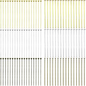 1200Pcs Head Ball Pins Eye Pins for Jewelry Making Head Pins Set 600Pcs Ball Head Pins 600Pcs Flat Head Pins Head Pins for Earring Bracelet Making Accessories Supplies(Gold, Silver, Antique Bronze)