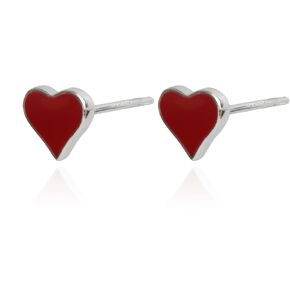 925 Sterling Silver Red Enamel Tiny Heart Earrings Studs Valentine's Day Jewelry for Women