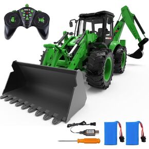 fisca Remote Control Front Loader RC Backhoe Excavator, 1/14 Scale 2.4Ghz RC Construction Vehicle 9 Channel Full Functional Toy with Sounds & Lights for Kids Age 8 9 10 11 12 Year Old