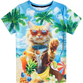 Boys Girls Hawaiian T-Shirt 3D Print Short Sleeve Novelty Crewneck Tee Size 6-14