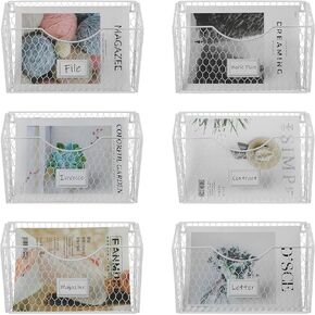 PAG 6 Pockets Hanging File Holder Wall Mount Mail Organizer Metal Chicken Wire Magazine Rack with Tag Slot, Black