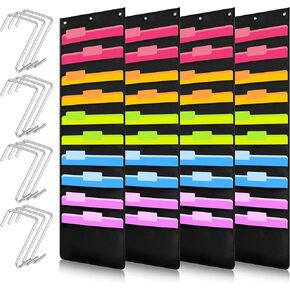 Geyee 4 Pack Wall Hanging File Folders Organizer, Heavy Duty Storage Pocket Chart, Over Door Hangers Included, Hanging Wall Paper Organizer Holder for School Classroom Office Home(20 Pocket)