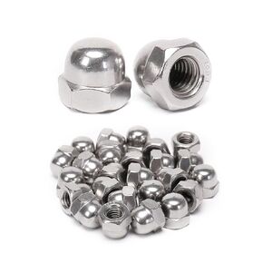 50 Pieces M6-1.0mm Acorn Hex Cap Dome Head Nuts, 304 Stainless Steel 18-8, Bright Finish