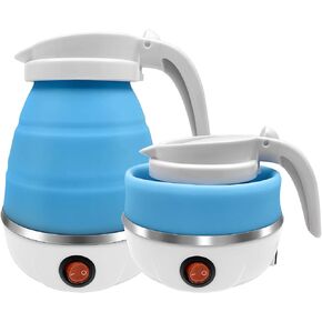 UpdateClassic Travel Portable Foldable Electric Kettle, 0.6L Small Collapsible Hot Water Boiler For Coffee Tea (Blue)