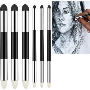 6 Pcs Artist Blending Sponge Pens Double Headed Washable Rubbing Sponge Brush Sketch Wipe Reusable Blending Stump Drawing Art Blenders for Artist Professional Highlight Detail Correcting Tool
