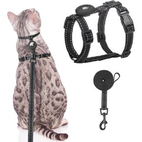 SCENEREAL Cat Harness and Leash Set Escape Proof with Airtag Holder, Reflective Pet Harnesses for Walking, Adjustable Kitty Vest Soft Harness Outdoor Indoor, Cute Travel Boys Girls Small Large Cats